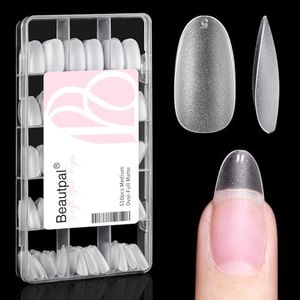 BEAUTPAL Medium Oval Nail Tips Fake Nail Tips, 510Pcs Full Matte Soft Gel X Nail Tips, 15 Sizes Full Cover Acrylic False Press on Nails Tips, Nail Extension Tips