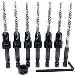 FTG USA Tapered Countersink Drill Bit Set 6 Pc #8 (11/64") Countersink Bit Same Size, 1 Tapered Drill Bit Replacement, Wood Countersink Drill Bits