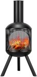 VIVOHOME 46 Inch Chiminea Outdoor Fireplace, Cold-Rolled Steel Wood Burning Fire Pit with Mesh Design, Top Chimney Cover, and Fire Poker Ideal for The Patio, Garden, and Backyard Black