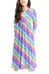 storeofbaby Girl Floral Print Maxi Dresses Kids Long Sleeve Empire Waist Full Length Dress