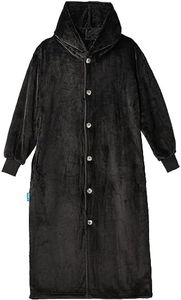 AQUA 45476410 Wearable Blanket, Unisex Winter Warm Hooded M Size (Length: Approx. 43.3 inches (110 cm) Black mofua Premium Microfiber, Room Wear, Fluffy, Women's, Men's, Easy to Do, Elastic Cuffs (Old