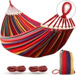 Single Camping Hammock, Durable Canvas Fabric with Two Anti Roll Balance Beam and Sturdy Metal Knot Tree Straps for Backpacking, Travel, Beach, Backyard etc. (Red)