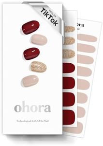 ohora Semi Cured Gel Nail Strips (N Rosewood) - Red, Solid, Works with Any UV/LED Nail Lamps, Salon-Quality, Long Lasting, Easy to Apply & Remove - Includes 2 Prep Pads, Nail File & Wooden Stick