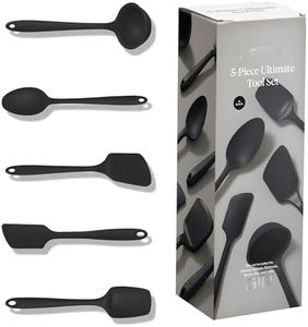 GIR: Get It Right Premium Silicone 5 Piece Utensil Set - Non-Stick Heat Resistant Kitchen Cooking and Serving Utensils - Silicone Spatula, Flip/Turner, and Spoonula - Black