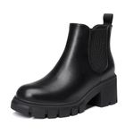 Gvimenos Women's Chunky Chelsea Boots Elastic Gore Low Heel Lug Sole Ankle Booties Casual PU Leather, Black Size 9.5