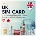 travSIM UK SIM card |10 GB data / 4G/5G speeds |Unlimited calls |Use UK SIM in The UK, Switzerland and more than 30 EU countries |Plan on UK SIM is valid for 30 days