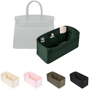 Purse Organizer Insert for Birkin 40, Lightweight & Soft Satin Organizer Insert with Pockets for Woman Bags, Ideal for Travel, Shopping, and Daily Use, Multicolor Options(Vert Anglais, BK 40)