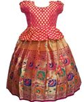 LOTUS ETHNIC Girl's Chanderi Paithani Traditional Pattu Pavadai for Kids LEHENGA CHOLI Chaniya Choli South Indian Pattu Lehenga Langa Voni Birthday Party Dress (8-9 Years Years)