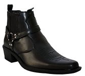 Us Brass Mens Eastwood Slip On Harness Twin Gusset Western Heel Cuban Ankle Heel Cowboy Boots UK Sizes 7-12 (UK 7, Black)