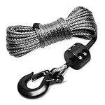 SPARKWHIZ Synthetic Winch Rope Kit 1/4" x 50ft 9000lbs Winch Rope Line Cable with Protective Sleeve, Rubber Stopper and Heavy Duty Winch Hook for Towing ATV UTV SUV