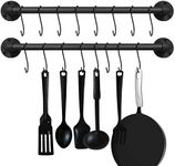 EGASON 21 inch Pot Pan Bar Rack Wall Mounted Set of 2 with 16 Hooks Industrial Pipe Pot Pan Hanger Rustic Iron Pan Hanging Rail Pipe Towel Holder Kitchen Utensil Organizer Black