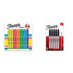 Sharpie 27145 Pocket Highlighters, Chisel Tip, Assorted Colors, 12-Count & Sanford 30665PP Markers Fine Point Permanent, 5 Black Markers(30665)