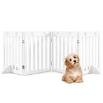 COSTWAY Foldable Pet Gate, Wooden Freestanding Dog Barrier with 360° Flexible Hinges, 60cm Step Over Safety Fence for Doorway, Stairs (203 x 60cm, White)