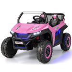 COSTWAY 12V Kids Electric Ride On UTV, 2-Seater Battery Powered Off-road Truck with Remote Control, Bluetooth, LED Light, Music, MP3/USB/FM, 4 Spring Suspension Wheels Vehicle Toy for Children (Pink)