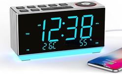 iTOMA Dual Alarm Clock with FM Radio, USB Charging, 1.8'' LED Display, Night Light, Snooze, Dimmer Control, Bluetooth Speaker, Temperature & Humidity Display CKS508