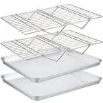 TeamFar Baking Sheet with Rack Set(2 Pans & 2 Tier Racks), Stainless Steel Cookie Sheet Baking Pans & Cooling Roasting Rack for Cookie Bacon Meat, Oven & Dishwasher Safe, Healthy & Stackable - 4 Pack