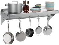 RIEDHOFF Metal Multifunctional Storage Rack with Backplash for Kitchen, [NSF Certified] 12" x 24" Stainless Steel Wall Mount Shelf with 5 Hooks for Hanging Pots, Pans,cookware in Home and Restaurant