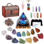 29pcs Healing Crystals Set, Crystals and Gemstones Set 7raw Chakra and 7tumbled Stones, 7bullet Shaped Chakra Stones, 2crystal Necklace, Crystal Pyramid, Crystals and Gemstones,Crystal Gifts