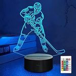 Ice Hockey Player 3D Night Light, Lampeez Illusion LED Lamp 16 Colors Changing Remote Control Bedside Home Decor Xmas Birthday Gift for Sport Fan Kid Children