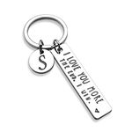 OUMILAN I Love You More The End I Win Keychain with 26 Letters for Boyfriend Girlfriend Couple Him Her Bithday Valentines Day Gifts, Letter S Silver, middle