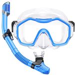 Snorkel Set Kids,Dry-Top Design Anti-Fog Snorkel Gear, Panoramic Tempered Glass Scuba Swimming Diving Set for Youth Child