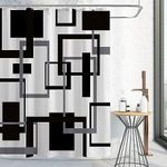 Black and White Shower Curtain, Black Grey Geometric Fabric Shower Curtain Set, Abstract Mid Century Modern Minimalist Waterproof Shower Curtain for Bathroom Decor, 72 x 72