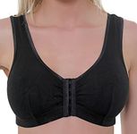 Gemm Front Fastening Bras for Women Non Wired Post Surgery Soft Cotton Lycra Bra Black