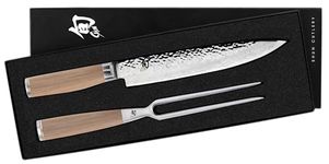 Shun Cutlery Premier Blonde 2 Piece Carving Set, Includes 9.5 Inch Premier Slicing Knife and Carving Fork, Authentic, Handcrafted Japanese Carving Knife and Fork