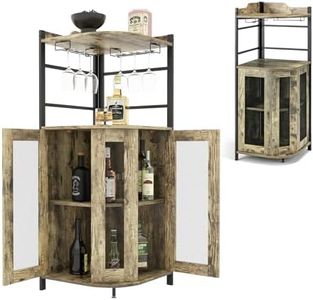 KOMFOTTEU Cantinetta Portabottiglie in Legno, Mobiletto Bar con Porta Bicchieri in Vetro, Porte in Rete Metallica e Ripiano Regolabile, Angolo Bar per Casa, Soggiorno, Sala da Pranzo, 48 x 48 x 130 cm