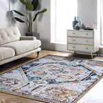 Calore Vintage Boho Area Rug Retro Abstract Rug Traditional Floor Cover Indoor Distressed Non Slip Carpet Floral Print Mat Living Room Bedroom Kitchen (Retro Beige, 6.5'x8.2')