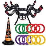 The Twiddlers - 2 in 1 Halloween Ring Toss Game Set, Witch and Spider Hat Targets - 12 Pc Inflatable Rings for Kids & Adults Party