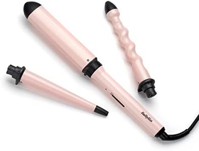 BaByliss Curl and Wave Trio Multistyler, Professional Curling Iron with 3 Attachments for Curls, Waves and Beach Waves, Soft Pink, MS750E