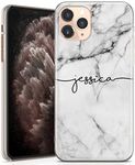 TULLUN Personalised Phone Case for iPhone 6 / 6s - Clear Hard Plastic Custom Cover Grey Black Marble Individual Style Initials Name Text - Horizonatl Name