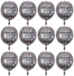 SKYCOOOOL 12PCS 22 Inch Disco Laser Balloon 4D Large Silver Inflatable Sphere Hangable Self-Sealing Aluminum Foil Metallic Mirror Balloon for Dance Party Birthday Wedding Baby Shower Decorations