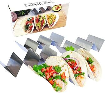 Taco Holder - Taco Holders, Stainless Steel with Free Recipe Ideas - Taco Stand Up Holder - Taco Stand - Taco Plates - Holds 3 Tacos - Dishwasher, Oven and Grill Safe (4 Pack)