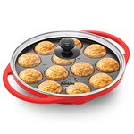 Hawkins Futura 26 cm Appe Pan, Non Stick Paniyaram Pan with Glass Lid, 12 Cups Paniyarakkal Ceramic Pan, Litti Pan, Kuzhi Paniyaram Pan, Ponganalu Pan, Red (NAPE26G)