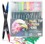 Corslet 12 Pcs Dual Tip Brush Pens Felt Tip Pen Set 12 Colors, Colouring Pens Art Markers for Kids and Adults, Colouring Book, Art Supplies Fineliner Tip Brush Marker for Drawing Sketching