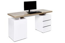 Amazon Brand - Movian Skadar 1-Door 3-Drawer Desk, 150 x 55 x 75.5cm, White/Light Brown Oak-Effect Top