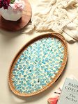 Habere India-All The Cultures Fabricating India Trays For Serving | Serving Tray | Wooden Serving Tray | Tea Tray | Wooden Tray For Decoration | Tray for gifting | Decorative Tray- Oval(S - 30x19x3CM)