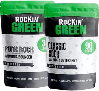 Rockin' Green Natural Laundry Detergent Powder and Urine Destroyer Pre-Soak Bundle - Unscented, for Sensitive Skin - Classic Rock Laundry Detergent (90 Loads) & Funk Rock Ammonia Bouncer (30 Loads)