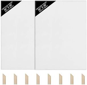 Kurtzy Tela per Dipingere Bianca (2pz) - 90 x 120 cm - Set Tele per Dipingere Pre-Stirate con Cunei - Tela Bianca per Dipingere Adatta per Pittura Acrilica, ad Olio, Schizzi e Disegni - Tela Pittorica