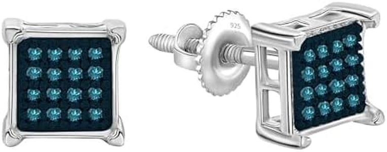 Dazzlingrock Collection 0.05 Carat (ctw) Round Blue Diamond 4.5mm Square Cluster Hip Hop Iced Out Studs in 925 Sterling Silver, Screw Back, Unisex Design Ladies, Mens Real Diamond Earrings