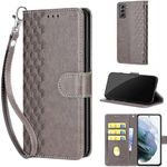 Designed for Samsung Galaxy S22 Case Wallet,Women Flip Folio Cover with Embossed PU Leather Stand Credit Card Holders Slots Wrist Strap Phone Case for Samsung S22 6.1 Inch (Gray Cube)