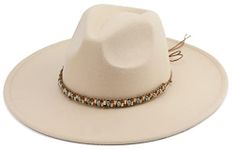 Pro Celia Big Wide Brim Women Fedora Hat, Bead-rice, One Size