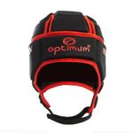 Optimum Senior Origin Rugby and Football Headguard - Full Coverage Scrum Cap | Breathable, Soft-Edged, Lightweight Sports Protective Headgear Black/Red, Medium