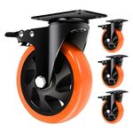 5" Caster Wheels Set of 4, Orange Heavy Duty Casters with Brake