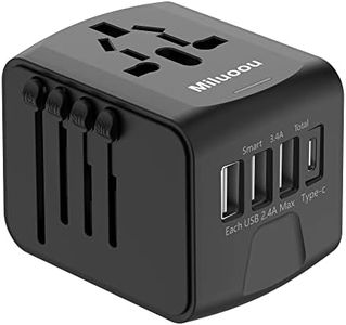 Universal Travel Adapter, Miluoou International Power Adapter, Worldwide All in One Rapid Charge with 2.4A 3xUSB & 3.0A 1x Type-C Ports Plug Adapter Converter Wall Charger for European UK AUS Asia