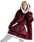 Bedsure Blanket Hoodie - Sherpa Wearable Blanket with Zipper as Gifts for Mom Women Girlfriend, Winter Cozy Blanket Jacket, Burgundy