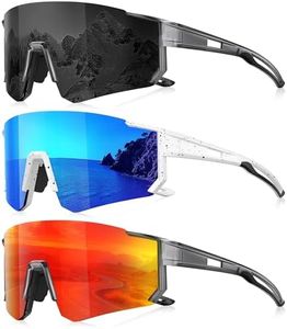 Foliful 3 Pack Polarized Sunglasses for Men Women, Sports Mens Sunglasses with UV400 Protection for Baseball Cycling Running, Gray/Ice Blue/Red