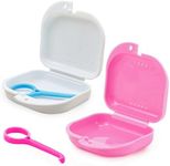 2 Pack Slim Retainer Case Mouth Guard Container with Vent Holes, Orthodontic Dental Retainer Box Mouthguard Storage Case Holder for Invisable Aligner, Braces and Teeth Mouth Tray - Pink and White